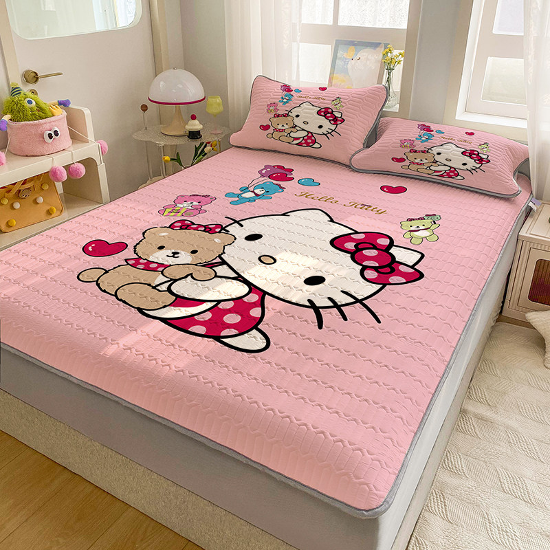 仙女粉乳胶凉席冰丝卡通可水洗儿童kt猫夏季可爱1.8米2.0x2.2定制