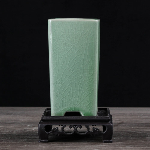 陶瓷粗陶冰裂石湾款四方签筒悬崖高飘枝花盆兰花竹子绿植专用盆