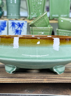 【直播浮力98】大号20.5*8cm内16.5陶瓷精品冰裂手工绿植创意花盆