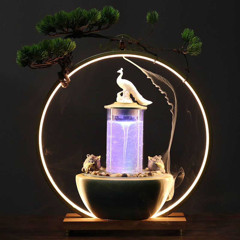 创意高档流水器陶瓷加湿器招财摆件家居饰品生财乔迁新居开业礼品