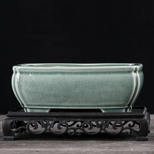 座冰裂造景马槽长方盆景