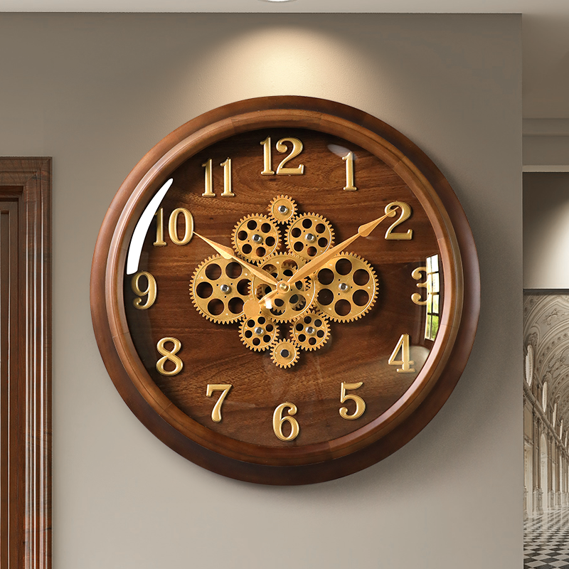 机械齿轮装饰！实木轻奢家用挂钟