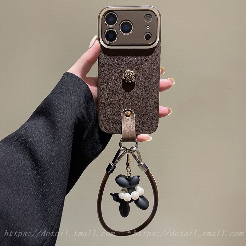 秋冬复古棕月坑纹适用橙色iPhone17promax手机壳苹果16pro小香风15promax手绳14pro女13高级感17pro新款16/14