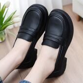 轻便底防滑中跟小皮鞋 工作鞋 英伦一脚蹬单鞋 女2025春秋新款 乐福鞋