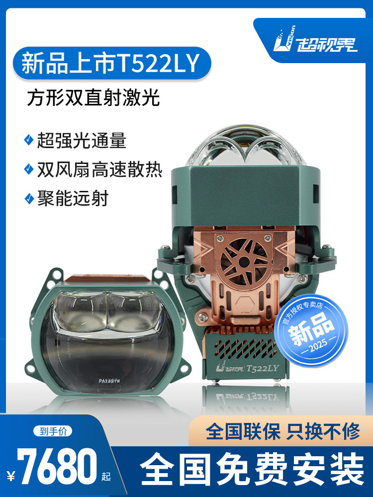 超视界方形透镜双直射激光双光透镜激光大灯远近一体高亮