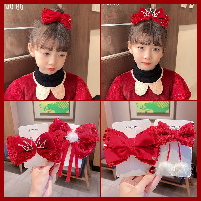 仔仔象儿童红色蝴蝶结发夹