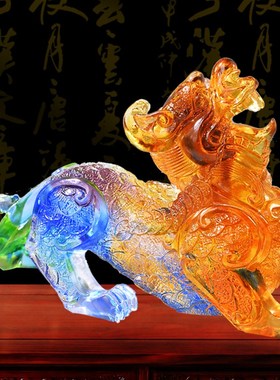 古法琉璃摆件镇宅聚财一对财位店铺开业办公室客厅装饰招財貔貅