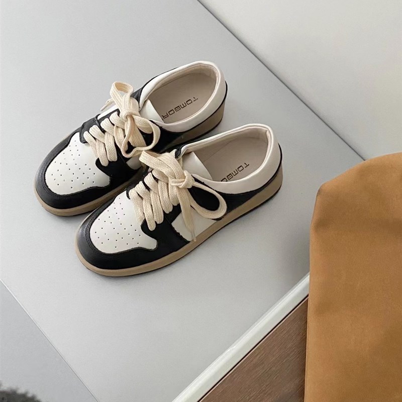 2025秋季新款复古学院风拼色休闲单鞋女平底系带德训鞋