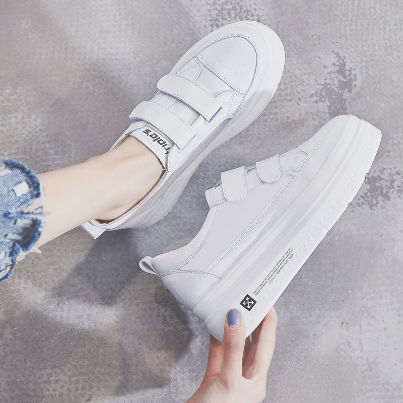 6cm厚底松糕鞋魔术贴内增高小白鞋女真皮2021春款百搭坡跟休闲鞋