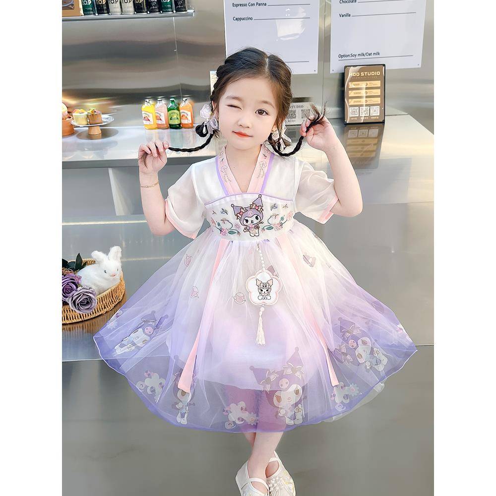 汉服女童连衣裙夏季儿童库洛米公主裙女宝宝夏装新中式国风纱裙子