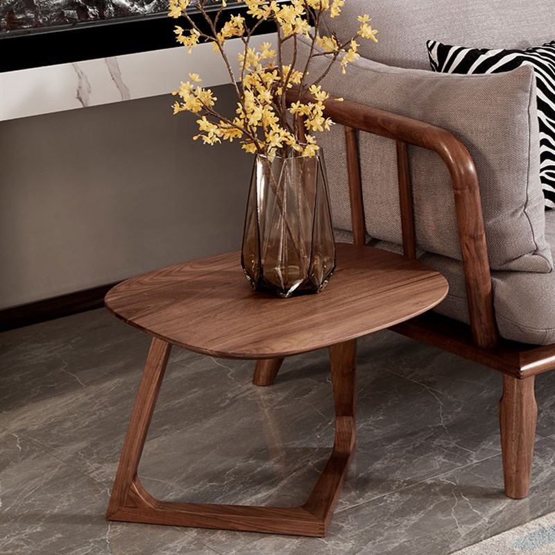 北美黑胡桃木边几全实木沙发边桌客厅小型原木角几小户型圆形茶几