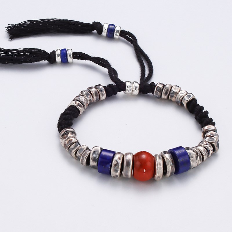 复古银盘缠碎银子做旧手工捶打银饰个性手链手串男款高级感圆盘缠