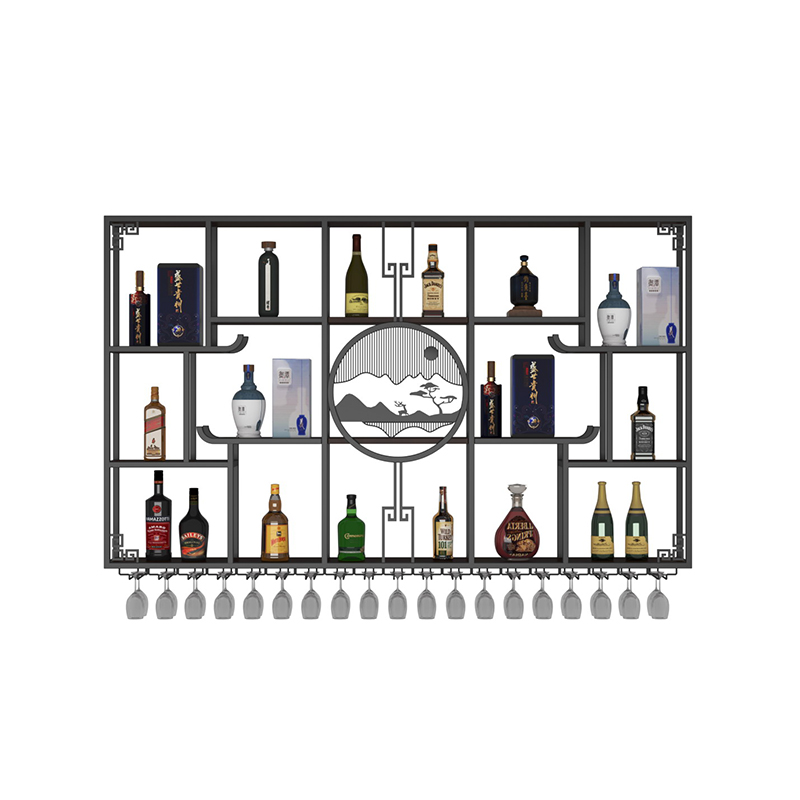 吧台酒柜中式靠墙铁艺壁挂式红酒架置物架挂墙餐厅酒水展示架定制