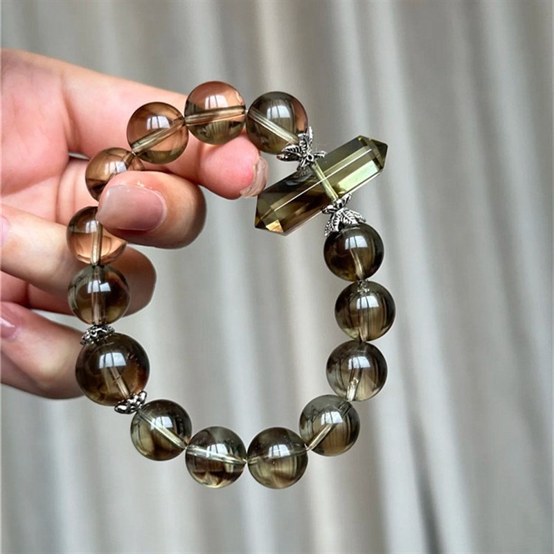 天然水晶魔晶宙斯手链男女款茶黄晶同体双色水晶手串生日礼物饰品