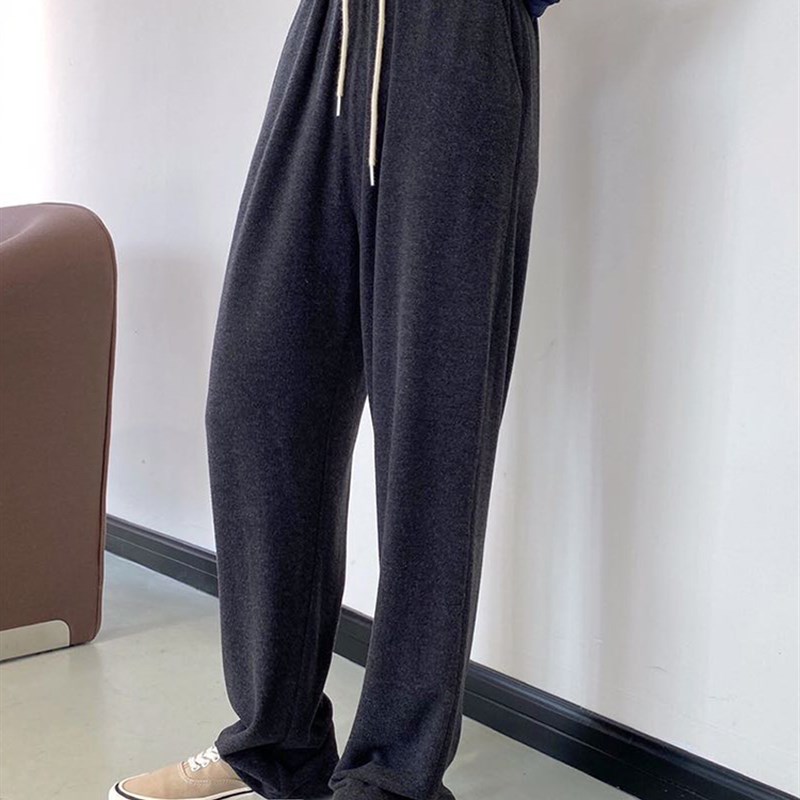 胖妹妹抽绳阔腿裤春秋2023新款女装大码高腰宽松显瘦休闲直筒长裤