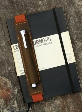 复古头层牛皮疯马皮笔套笔记本松紧橡筋带笔夹钢笔保护笔袋PH05N