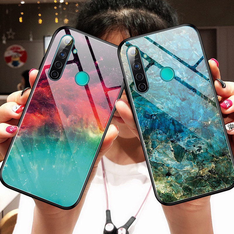 普迈鑫 opporealme5pro渐变玻璃壳彩色时尚纯色保护套realme5全包个性手机壳超薄防摔套网红抖音炫个性创意壳