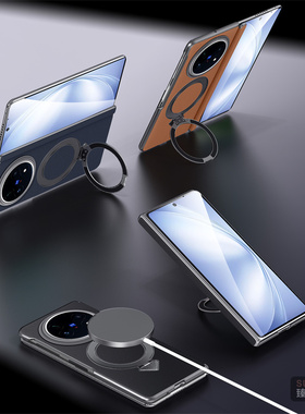 适用于vivoxfold5手机壳真皮荔枝纹v2507A保护皮套牛皮侧边吸磁铰链vivi xfold5防摔超薄无线充吸磁支架壳潮