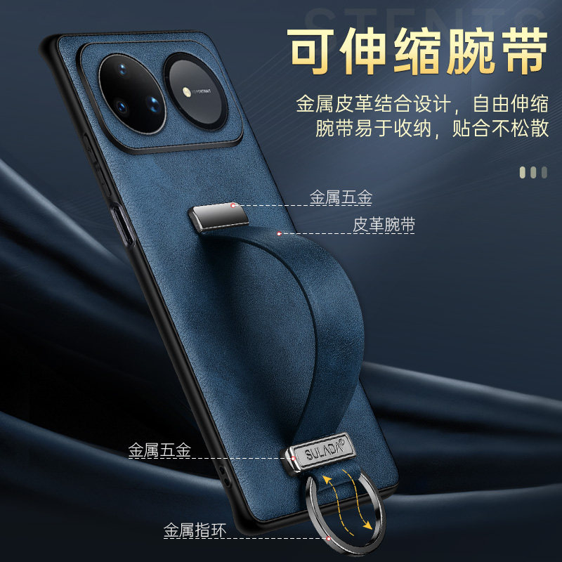 适用于华为Nova15手机壳腕带支架真皮疯马纹高档nova15pro指环支架精孔护镜头15ultra超薄保护套牛皮皮套