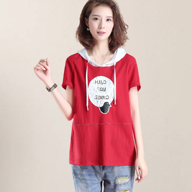 2019夏季新款胖mm大码字母撞色连帽T恤女韩版休闲宽松短袖上衣女在类目 模玩/动漫/周边/cos/桌游, Cosplay服饰/道具/服务, Cosplay女装中 - 来自Buy2taobao.com提供专业的淘宝代购服务