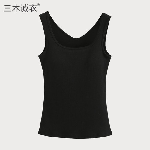 固定杯棉质带胸垫女美背背心上衣