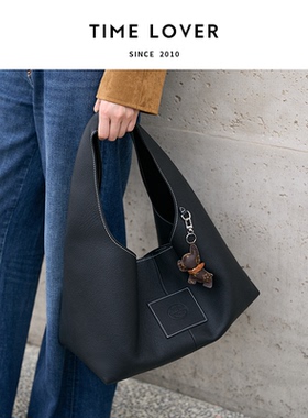 Time lover【包工头专属】新款大号三角包百搭黑色真皮轻奢斜跨包