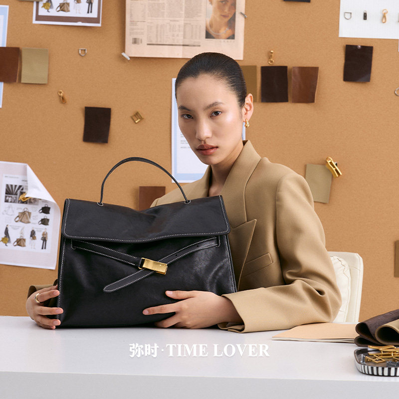 Timelover弥时植鞣牛皮步履公文包女休闲百搭通勤包大容量斜挎包