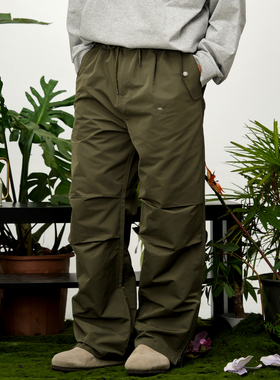 HavenYard 侧拉链双褶宽松直筒伞兵裤日系复古工装休闲长裤