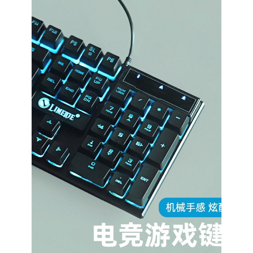 双飞蛇真机械手感有线键盘鼠标套装背光游戏台式笔记本悬浮键帽US