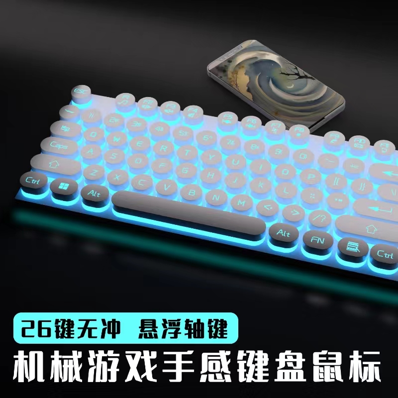 双飞蛇键盘鼠标套装机械手感女生办公电竞电脑静音有线垫两件套家