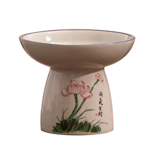 国风小叶栀子花苔藓球水培绿植器皿花盆手绘中式青花高脚托盘容器