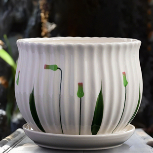 花盆陶瓷家用多肉花盆单个大小号绿萝专用盆托盘一体发财树种植盆