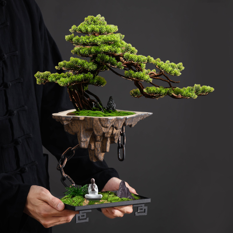 悬空铁艺迎客松造景花盆