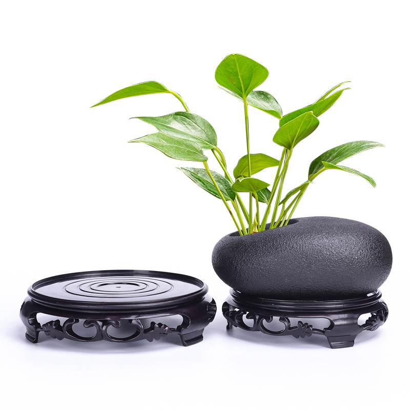 仿木质中式鱼缸奇石花盆托盘加厚底盘垫接水盘圆形底托底座长方形