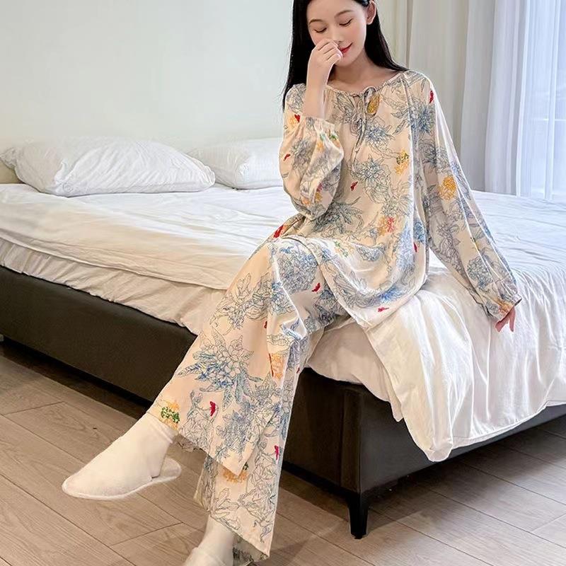 长袖国风春秋家居服新款睡衣夏季女士套装2025超薄加长款长裤高级
