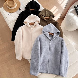 外套 加厚保暖宽松羊羔毛摇粒绒连帽拉链长袖 小优 Bi眼入福利款