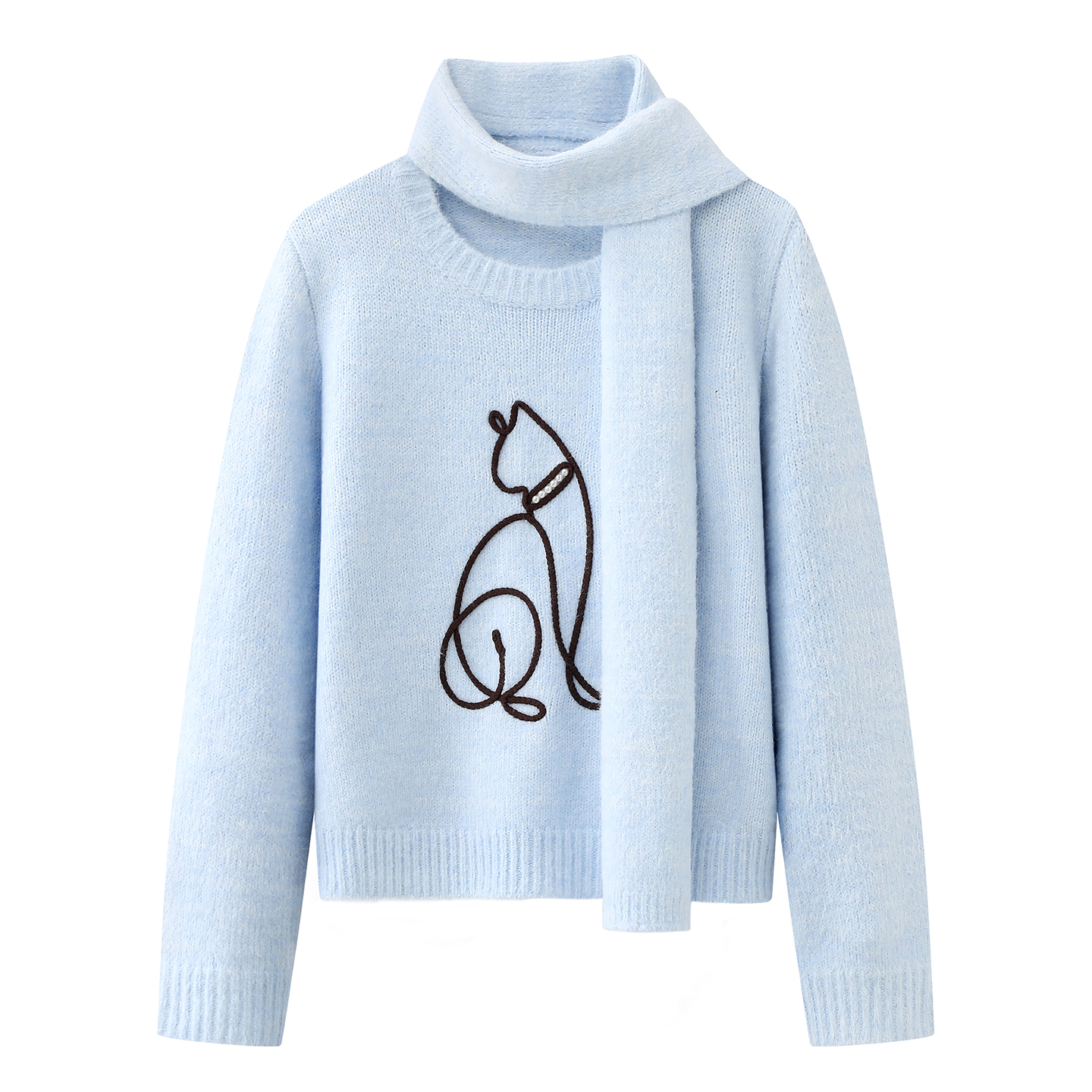 影系！奶呼呼蓝色软糯针织衫女款2025冬新款配围巾圆领含Y毛上衣