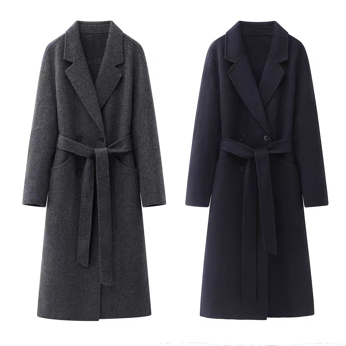 小艾の超有范儿！高级感气质通勤西装领双排扣长款双面毛呢大衣冬