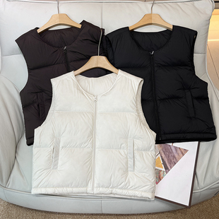 2025年新款冬季羽绒马甲女短款坎肩90白鸭绒无领马夹背心内搭外穿