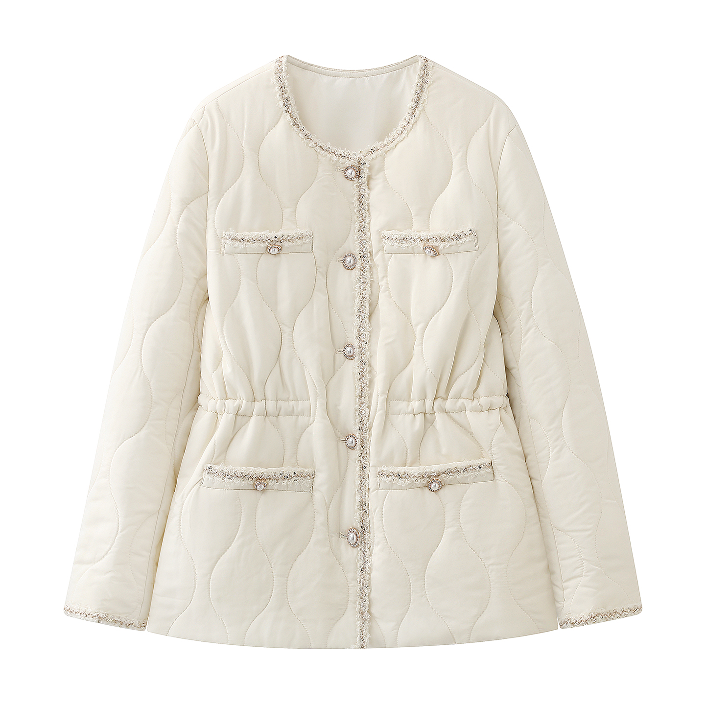 法式白色小香风羽绒棉服外套女2025秋冬新款薄款气质收腰夹棉上衣