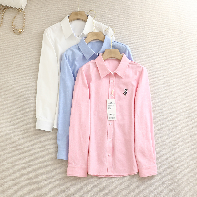 诗系!纯棉牛津纺猫咪刺绣衬衫2025秋新款撞色袖口通勤休闲薄上衣
