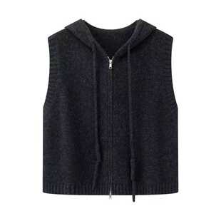 小艾！2025女装秋季新品款洋气百搭简约双拉链连帽针织马甲上衣女