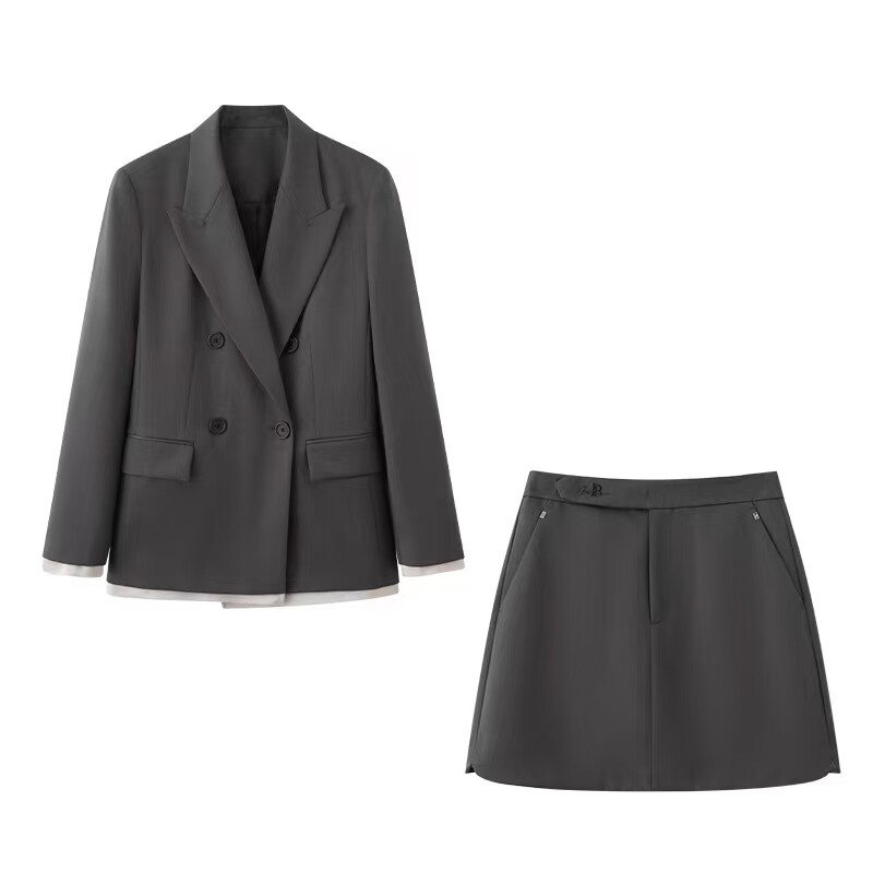 鸟家！时尚休闲双排扣拼接西装外套潮流气质宽松西服短裙两件套女,女装/女士精品,时尚套装,淘宝优惠券,粉丝福利购,淘宝优惠卷
