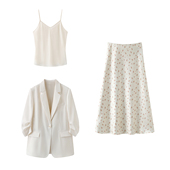 外套内搭吊带印花半身裙三件套女 职业气质休闲西装 香系 2026春款