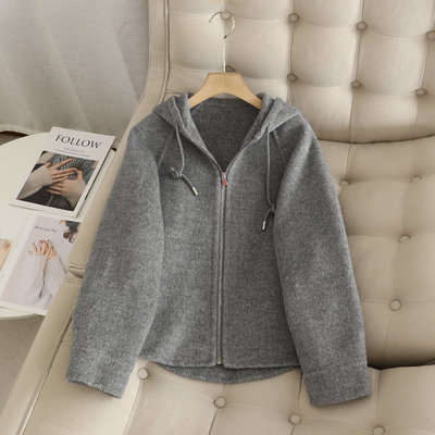 檬+2025秋冬高级感时尚连帽抽绳拉链小个子双面呢大衣毛呢外套女