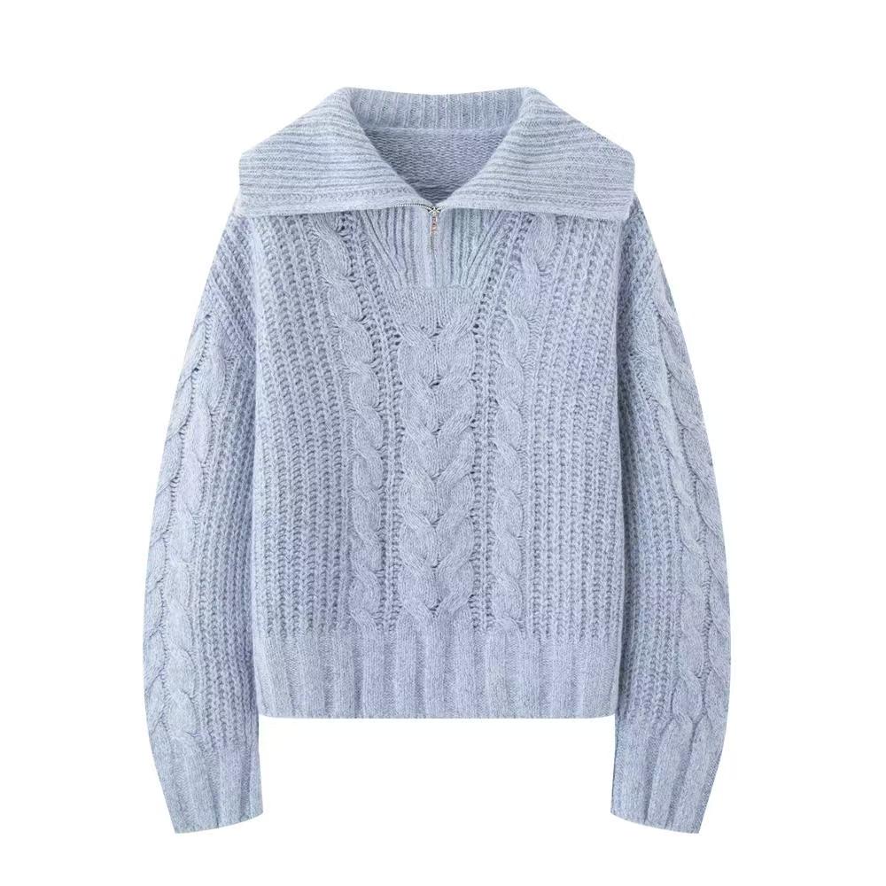 小艾！2025秋冬季新款翻领绞花肌理感温柔气质长袖针织衫厚毛衣女