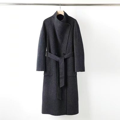 小艾！2025秋冬新品高级感立领百搭中长款腰带收腰双面呢大衣外套