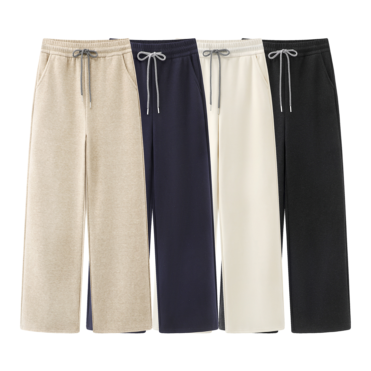 2025秋冬季新款时尚加绒加厚糯米裤高腰直筒阔腿裤休闲裤羊绒裤女