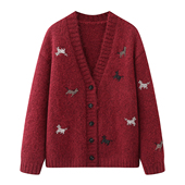 轻奢线 毛衣外套 气质V领钉珠刺绣针织开衫 柜子一千 2026春新款