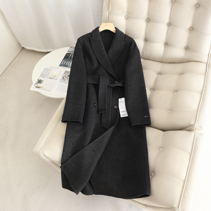 长款时尚腰带双面呢大衣
